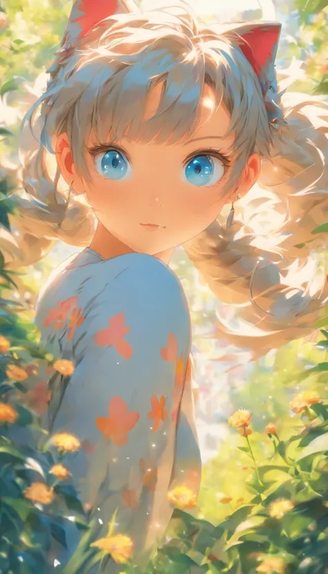 original, (masterpiece), (illustration), (extremely fine and beautiful), perfect detailed, photorealistic, (beautiful and clear background:1.25), (depth of field:0.7), (1 cute girl with (cat ear and cat tail:1.2) stands in the garden:1.1), (cute:1.35), (de...