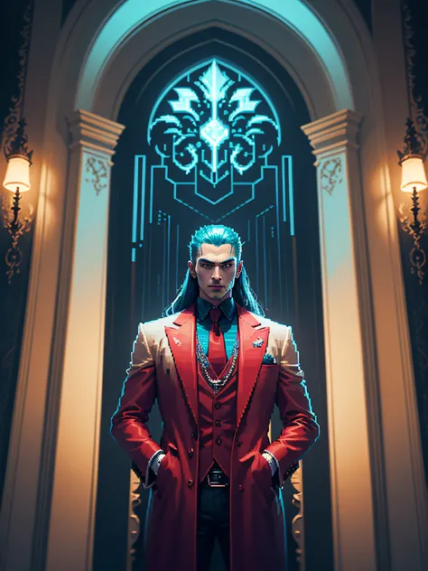 fabulous pixel art of a vampire in his luxury living room pixel art, beautiful detailed pixel art, hyper detailed pixel art, conceptual pixel art, high quality pixel art, high quality pixel art, high quality pixel art, high quality pixel art, bioluminescen...