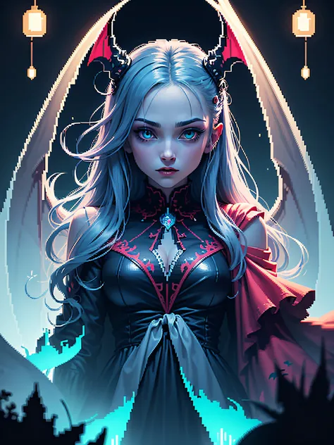 fabulous pixel art of a vampire in l at night pixel art, beautiful and detailed pixel art, hyper detailed pixel art, conceptual pixel art, high quality pixel art, high quality pixel art, high quality pixel art, high quality pixel art, bioluminescent lighti...