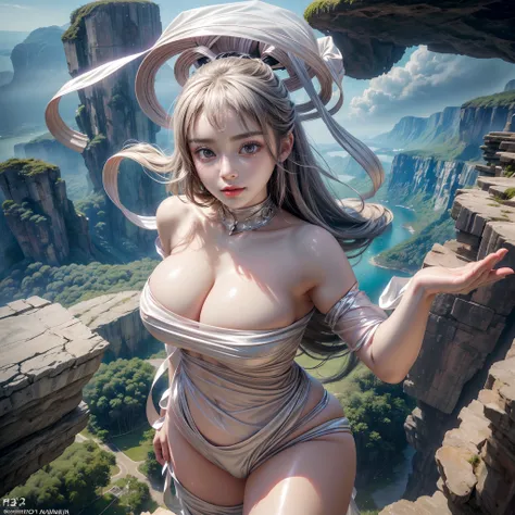 (SFW, NSFW_STILL_SHOW), Oppai-Loli、((wide-angle, Flying Magic、Floating hair、Floating in the air, Curved horizon, Overlooking a city eroded by the jungle,Above the city)), { (Mystic sight)| best quality | 8k | clear |focused } (Masterpiece:1.2, photo-realis...