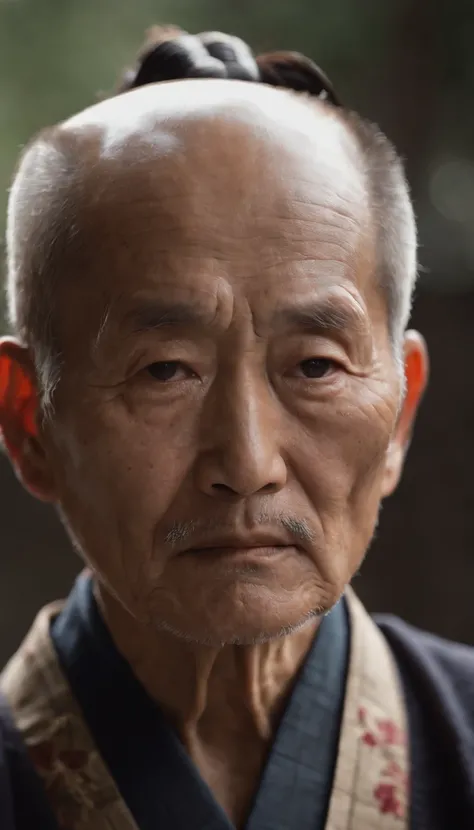 Old man in Japan、Master of the temple、Straight face、facing the front there、dark backgrounds