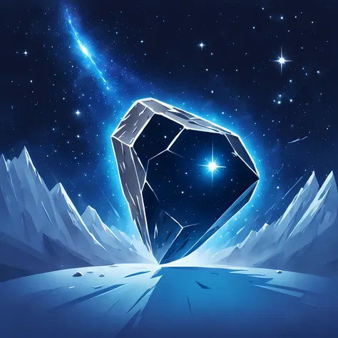 logo, a (huge) rectangular logo of a shiny blue ((huge icy meteorite)) with long distinct trail, (((breathtaking starry cosmic b...