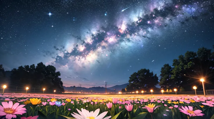 Flower garden、starrysky、meteors、Looking up at the sky