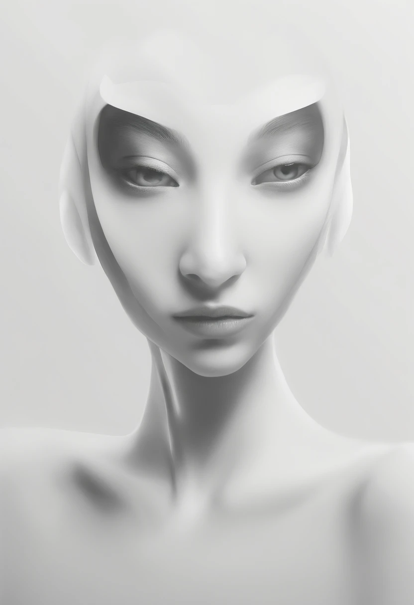 (best quality,ultra-detailed,realistic),(portraits),(black and white),(soft lighting),(alien-like make and human-like face),(detailed facial features),(white background),(line drawing)，anatomy correct