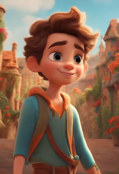 Image of a boy for a story in a YouTube video in Pixar format, Hes the little allabester, Hes the class leader, Hes outgoing, Playful and gets up for a lot of things, cabelo curto