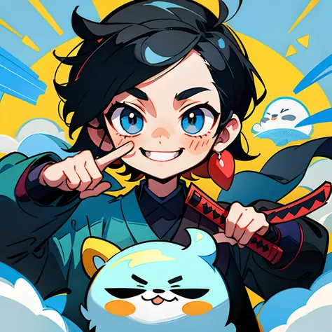 Men Samurai Illustration Colorful Smile 2D Doodle Cute Mini Character Icon Game Anime