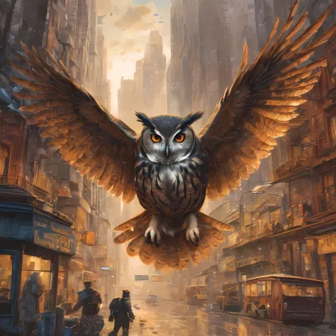 Delve into the realm of imagination and heroism with this captivating prompt for an artistic illustration of an imaginative owl, making a creative entrance as the superhero Owlman, with references to a tiny world in need of protection. The composition capt...