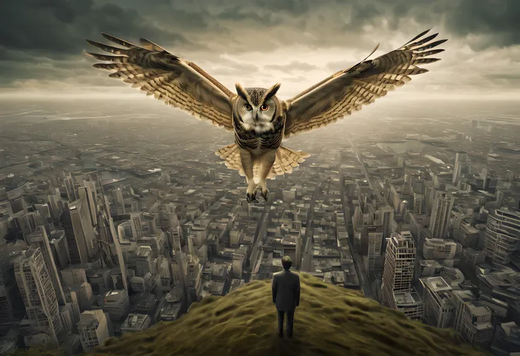 immerse yourself in a world of surrealism and fantasy with this captivating prompt for a surreal photography of a gigantic owl m...