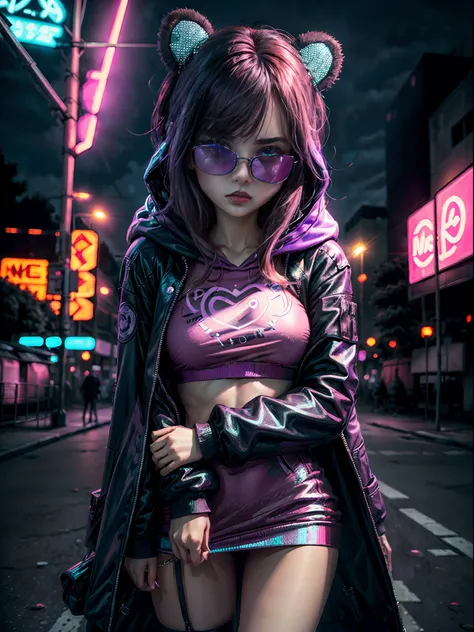 ((best quality)), ((masterpiece)), (very detailed: 1.3), 3d, neonnoir, a close up of a beautiful cyberpunk loli    (((selena gom...