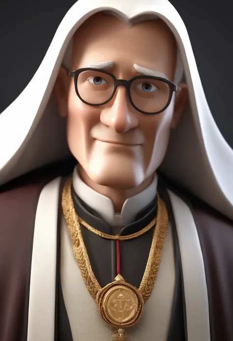 Cartoon character of a man with white hair wearing cassock and priest outfit, an animated character in Church, Stylized character, animation style rendering, 3d stylized, Catholic Priest, 3d stylized rendering, toon rendering keyshot, 3D Character , 3D Cha...