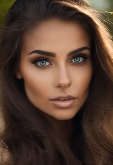 Chica sexy con ojos azul cielo, ultra realista, meticulosamente detallado, brown hair and large eyes, selfie de una mujer joven, Ojos de Dubai, Violeta Myers, sin maquillaje, Maquillaje natural, staring directly into camera, cara con artgram, maquillaje su...