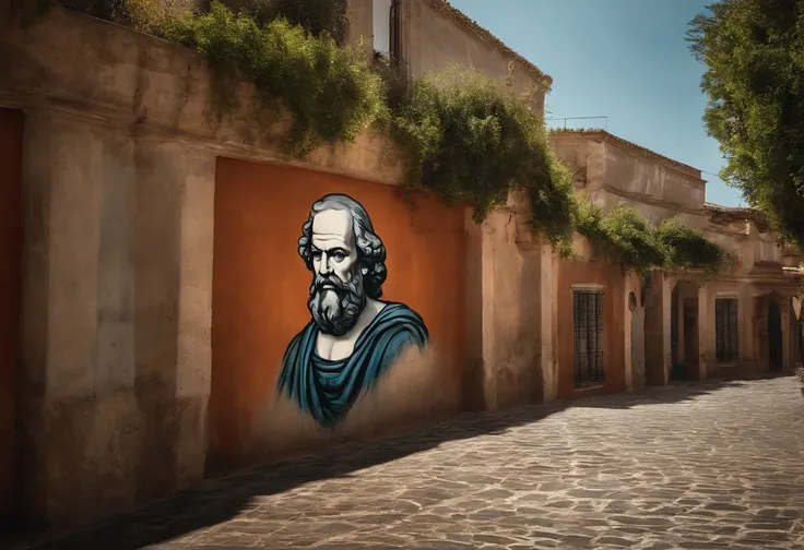 Socrates graffiti and leaves on a wall, Arte callejero 8 K, Impresionantes obras de arte, por Tony Sart, por NEVERCREW, por Galen Dara, Arte callejero, Hermosa obra de arte digital, por Camilo Egas, pintado en una pared gigante, Amazing artwork, by Matteo ...