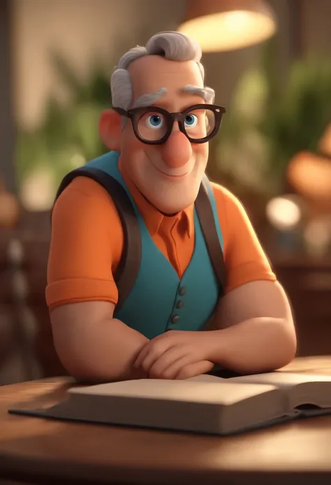 Criar uma imagem de um homem de 30 anos professor, sorrindo, usando oculos retangular, sendo musculoso. Na imagem o homem deve estar segurando livros. o estilo da imagem deve ser ser pixar- disney 3 d. Caractere estilizado, animation style rendering, 3D es...