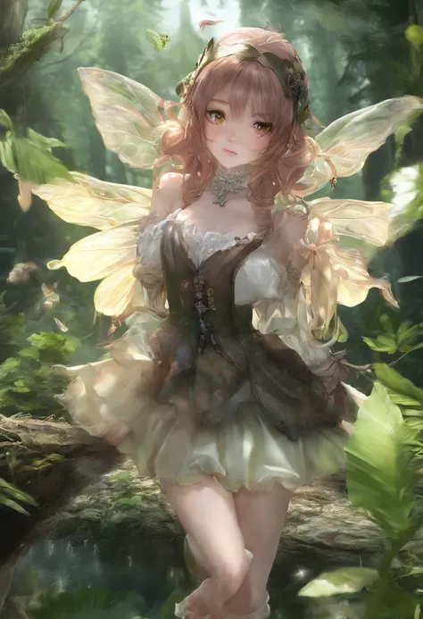 (Masterpiece, Best quality, Ultra-detailed, Best Illustration:1.4), 1 Little Fairy, The wings of the little fairy，(Slime girl:1.3),(See-through:1.5）afloat,Green wind ，Silk fabric，(refractions,Reflection:1.2) ,  Transparent skin, sunshine day，ln the forest