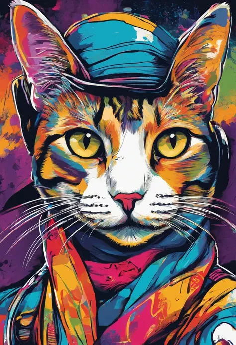 A painting of a cat wearing a black hat and scarf，Popular em Art Stations，vestindo um terno preto，detailed hyper-realistic rendering，British gang members，estilo de rua，pose intimidadora，planeta dos gatos，roupas elegantes，urbansamurai，Mewtwo，West Slavic fea...