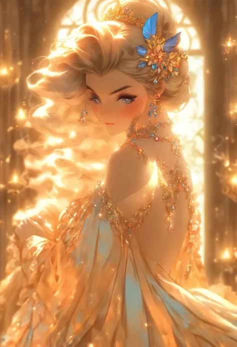 ((estilo de arte de anime)),(master part),(best quality),(Super Detalhe),(muito delicado e bonito),somente,((Corpo entieresbienne,standing posture)),Standing in the Royal Palace,((1 Queen in a Rococo Jeweled Dress，Use a sua com uma saia de aro volumosa e d...