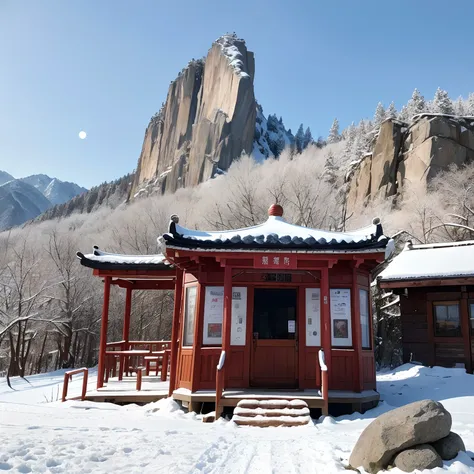 32K（tmasterpiece，k hd，hyper HD，32K）snowy peak(mont)Treasure House(kiosk)Near Lantian(village)， Deadwood(hut)Three blankets(hali)One hole in the sky(boulders)。 Half Ridge(kiosk)Huacheng(kiosk)Wordless stone(stele)， Wan Song(close)Snow Peak(pathway)There is ...