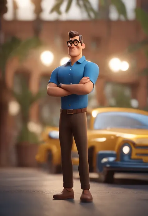 Cartoon character of a man wearing black glasses and a blue shirt, um personagem animado, Caractere estilizado, animation style rendering, 3D estilizado, Arnold Maya render, 3 d render stylized, toon render keyshot, Personagem 3D, Personagem 3D, 3d renderi...