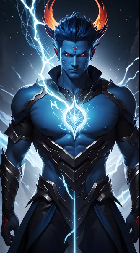 Experience the awe-inspiring transformation of the Blue Vageta God as he unleashes his full potential, with stunning renderings of his fiery aura and piercing red eyes.