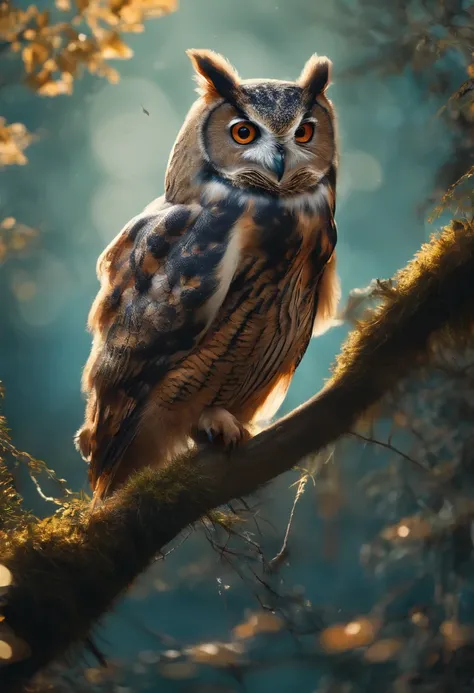 The owl caught a mouse，Fly over the water，inverted image，Sharp focus，Bokeh，depth of fields，Works of masters，super-fine，Hyper-realistic，8K，Best picture quality，Detailed description，电影灯光，cinematic perspective