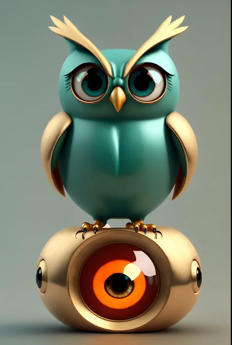 There is a shiny owl statue，There is a big eye on it, cute 3 d render, 3 d render stylized, colored zbrush render, Cute! C4D, stylized 3d render, Stylized 3 D, hyperrealistic 3 d render, cinema 4d colorful render, 3D digital art 4K, hyper detailed 3d rende...