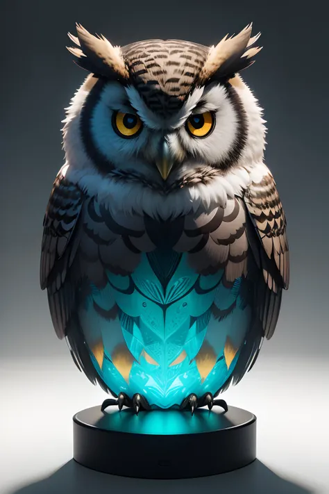 owl , Colorful textures，The tree，a moon，metalictexture，Retro cyberpunk，ultra-realistic realism，The Arthur effect, Transparent body, Gradient translucent glass melt, Caustics, transparent glass texture, Irridescent color, Designed by Dietrams, Simple, Glows...