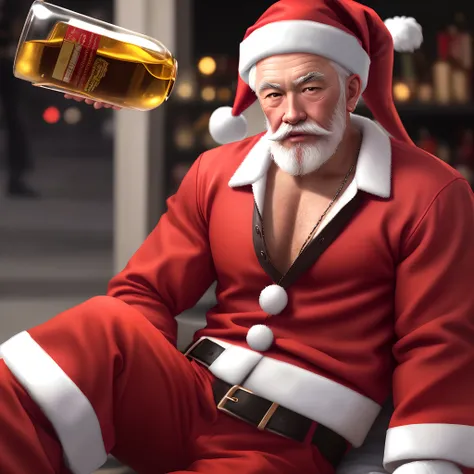 Realistic Santa wearing expensive gangster clothing while drinking lean