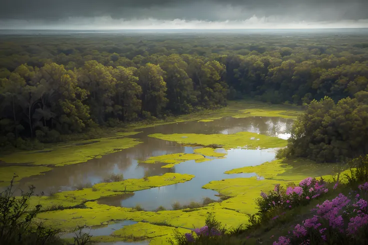 natural background swamp flowers in water muddy mud swamp gloomy atmosphere dark colors top view drowning