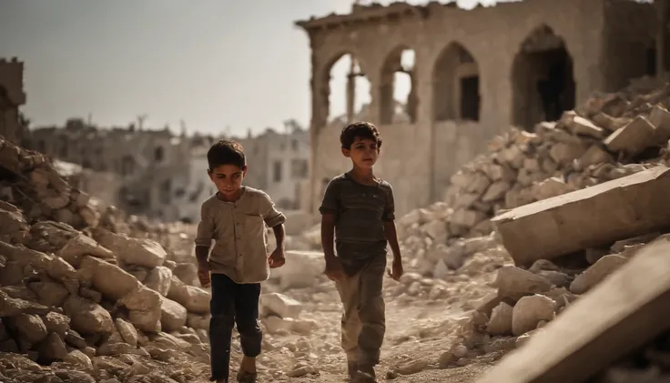 A Palestinian child cries and searches for his mother among the rubble make it more cinematic and real