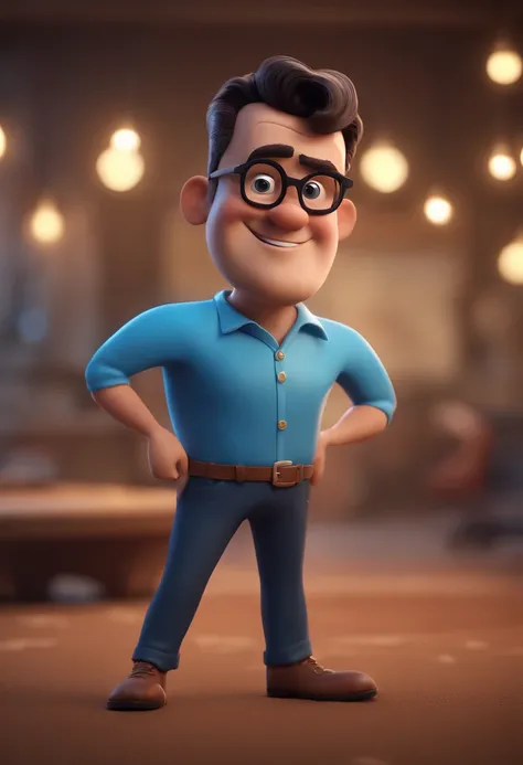 Cartoon character of a man with black glasses and a blue shirt, animation character, Caractere estilizado, animation style rendering, 3D estilizado, Arnold Maya render, 3 d render stylized, toon render keyshot, Personagem 3D, Personagem 3D, 3d rendering st...