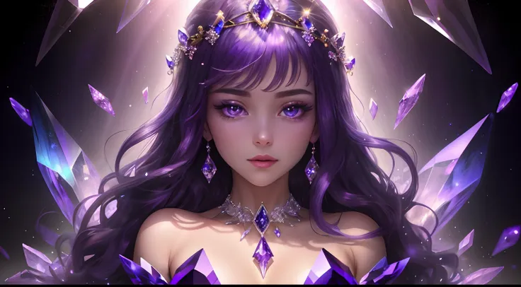 (Best Quality,4k,8K,hight resolution,Masterpiece:1.2),Ultra-detailed,Realistic, HDR, UHD,studio lightning,Vivid colors,sharp-focus,captivating,Dazzling,Shimmering,Glowing,Exquisite,ethereal,Purple,Purple Crystal,Purple Gem,Sparkling,glittering,Purple Gemst...