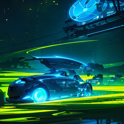 Machines that protect the environment，Chinese sturgeon，Yangtze River，Lotus leaf，lotuses，flowingwater，ultra-realistic realism，afofuturism，with light glowing，Liquid blue，Cyberpunk-city，technologies，Glowing neon，visual data，full of machinery and futuristic el...