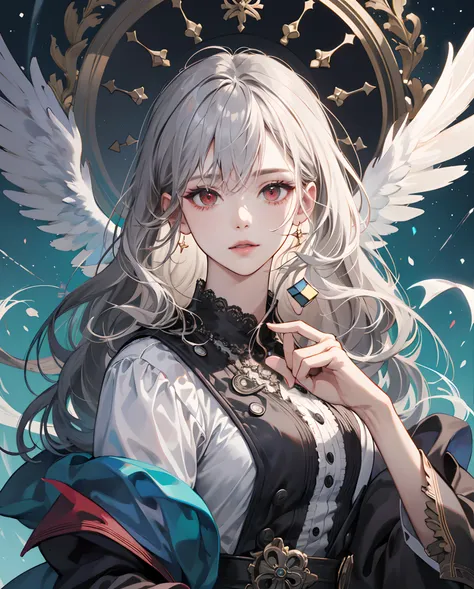 ​masterpiece、top-quality、teens girl、sorcerer、silber hair、Red Eye、soio、The face is depicted in detail、Clothes are intricately drawn、Rubiks Square、Angelic figure、animesque、2D Beautiful Girl