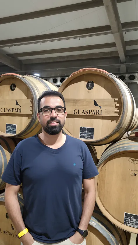 Arafed man standing in front of a wall of wine barrels, gui guimaraes, alessandro bavari, Joseph, Monserrat Gudiol, ombro na frente pose, Giulio Rosati placeholder image, Juanjo Guarnid, inspirado em Giuseppe Abbati, Miguel Iglesias, Juanjo Guarnido, giuse...