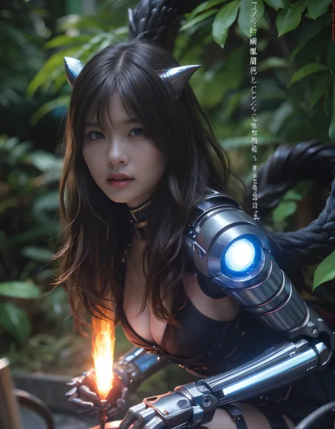 (1 Mechanical Girl)、top-quality、​masterpiece、超A high resolution、(Photorealsitic:1.4)、Raw photo、女の子1人、Fight mutants、glowy skin、(((1 Mechanical Girl)))、With a beautiful knife、（Red Metal Bodysuit）、(Fight goblings、ogre、Fierce battle with orcs),（Fight fiercely ...