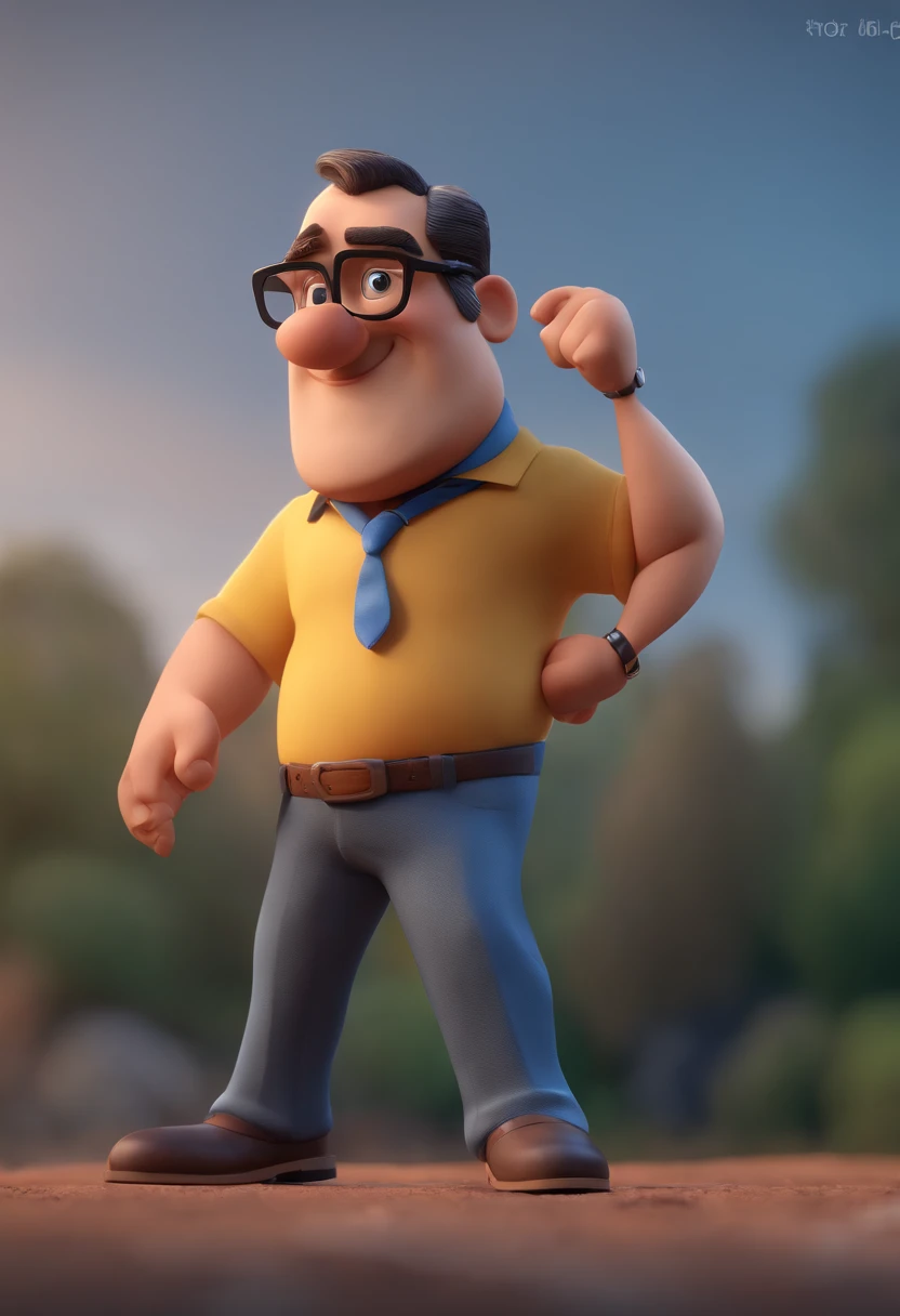 Cartoon character of a man with black glasses and a blue shirt, animation character, Caractere estilizado, animation style rendering, 3D estilizado, Arnold Maya render, 3 d render stylized, toon render keyshot, Personagem 3D, Personagem 3D, 3d rendering st...