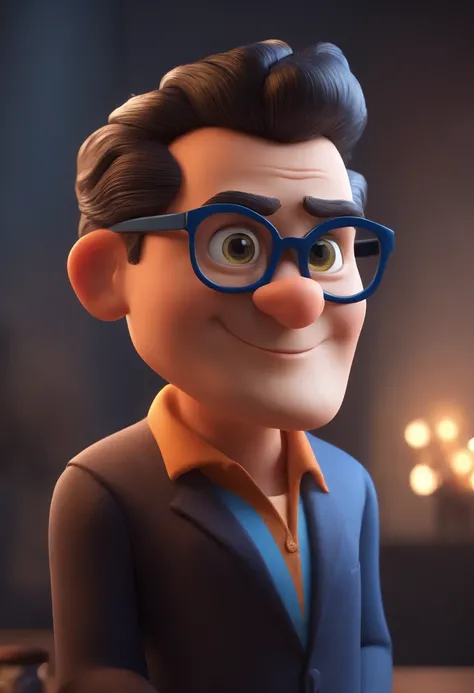 Cartoon character of a man with black glasses and a blue shirt, animation character, Caractere estilizado, animation style rendering, 3D estilizado, Arnold Maya render, 3 d render stylized, toon render keyshot, Personagem 3D, Personagem 3D, 3d rendering st...