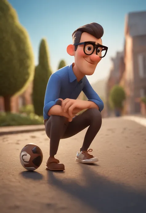 Cartoon character of a man with black glasses and a blue shirt, animation character, Caractere estilizado, animation style rendering, 3D estilizado, Arnold Maya render, 3 d render stylized, toon render keyshot, Personagem 3D, Personagem 3D, 3d rendering st...