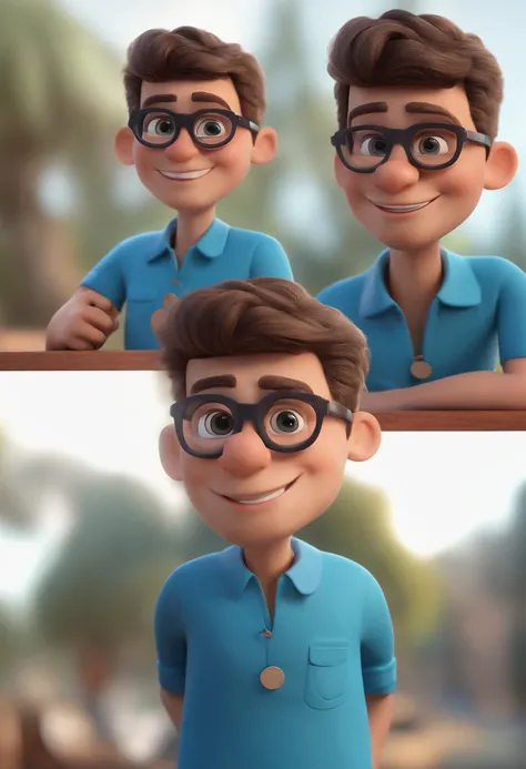 Cartoon character of a man with black glasses and a blue shirt, animation character, Caractere estilizado, animation style rendering, 3D estilizado, Arnold Maya render, 3 d render stylized, toon render keyshot, Personagem 3D, Personagem 3D, 3d rendering st...