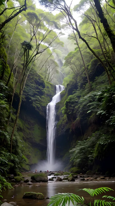 Cachoeira Arafed no meio de uma floresta verde exuberante, Floresta e Cachoeira, uma cachoeira sem fim, Cachoeira tranquila e bonita, with trees and waterfalls, waterfall. mistborn, Cachoeira imensa, cachoeira deslumbrante, linda cachoeira deslumbrante, wa...