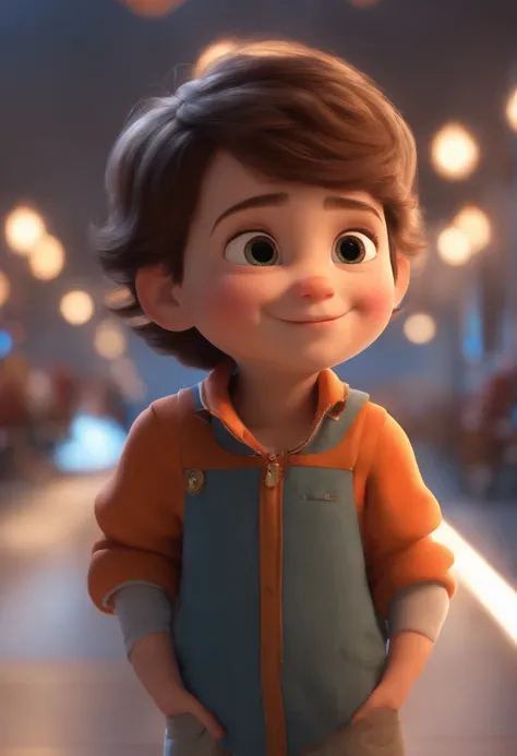 a happy cute kid standing short hair, vestindo uma fantasia espacial, , fundo branco, barnet, Tom, Estilo Pixar, ....3d, desenhos animados, rosto detalhado, asymmetrical 16k