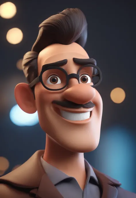 Cartoon character of a man with black glasses and a blue shirt, animation character, Caractere estilizado, animation style rendering, 3D estilizado, Arnold Maya render, 3 d render stylized, toon render keyshot, Personagem 3D, Personagem 3D, 3d rendering st...