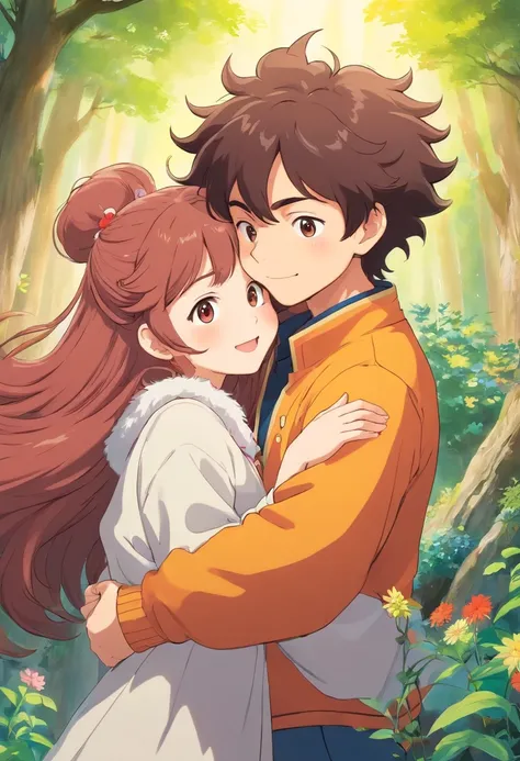 Cute Couple Anime Girl Big Hair Boy Tupete Hugged Happy Love