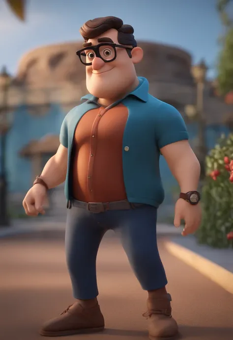 Cartoon character of a man wearing black glasses and a blue shirt, um personagem animado, Caractere estilizado, animation style rendering, 3D estilizado, Arnold Maya render, 3 d render stylized, toon render keyshot, Personagem 3D, Personagem 3D, 3d renderi...