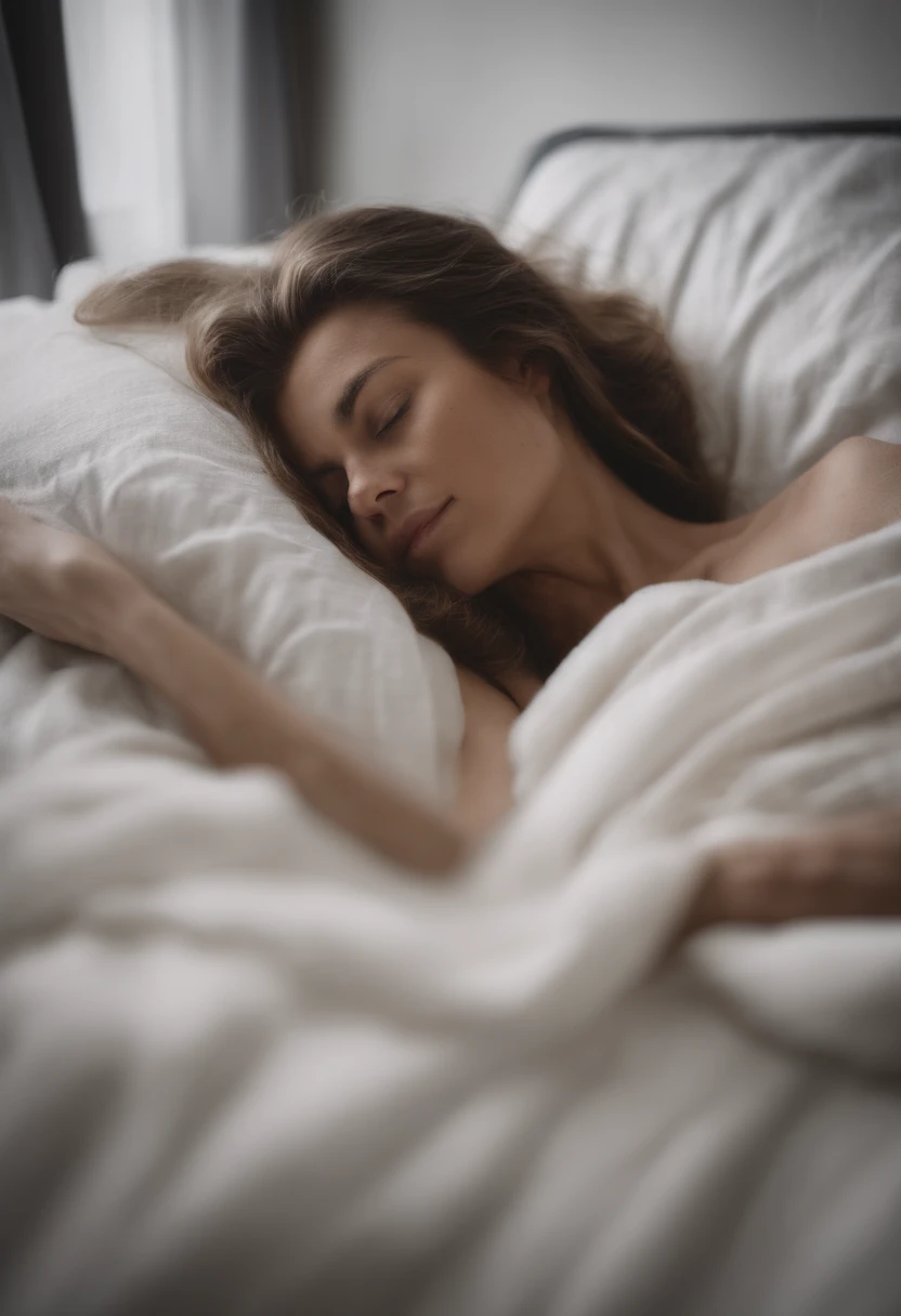 Lady laying in bed covering herself by blanket