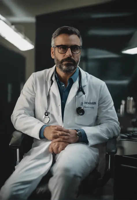 Doctor Arafed sitting on a chair in front of a computer, medic, emanuele dascanio, stefano brunesci, Carmelo Blandino, ignacio fernandez rios, giuseppe dangelico pino, wearing lab coat and glasses, Federico Pelat, Salustiano Garcia Cruz, victor maristane, ...