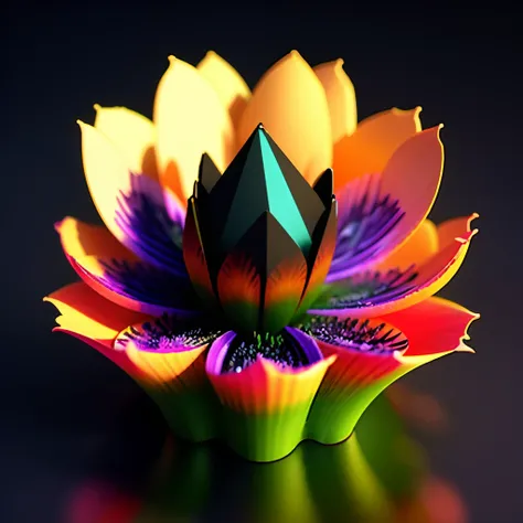 psychadelic, vector image, t-shirt design, isolated, black background, futuristic 3D illustration about flowers