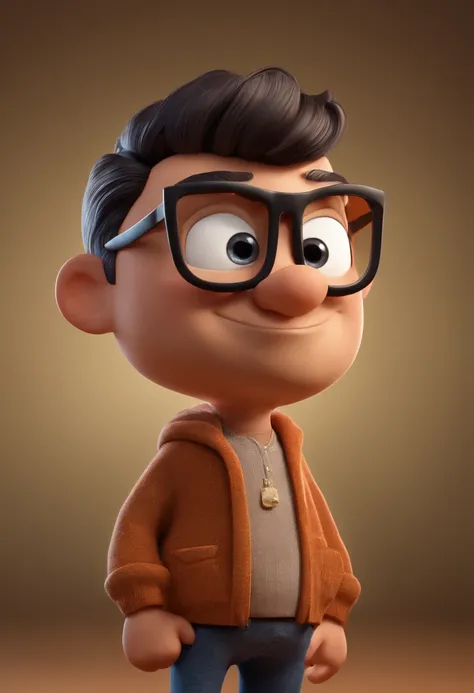 Cartoon character of a man with black glasses and a brown sweater, animation character, Caractere estilizado, animation style rendering, 3D estilizado, Arnold Maya render, 3 d render stylized, toon render keyshot, Personagem 3D, Personagem 3D, 3d rendering...