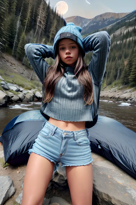 1girl, jenna ortega, ((upper body happy)), masterpiece, best quality, ultra-detailed, solo, outdoors, (night), mountains, nature...