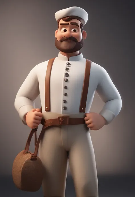 personagem dos desenhos animados de um homem com barba, Black Turn-Up Cap Chef de Cuisine Outfit, animation character, Caractere estilizado, animation style rendering, 3D estilizado, Arnold Maya render, 3 d render stylized, toon render keyshot, Personagem ...